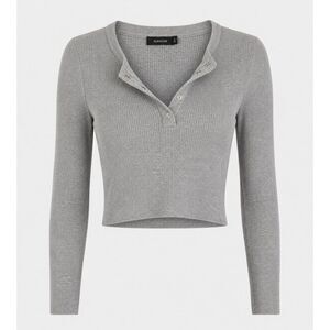 Glassons Cropped Sweater Womens Size M Ribbed Long Sleeve Crop Top Button Gray